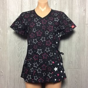 New Pink and Black Star Scrub Top